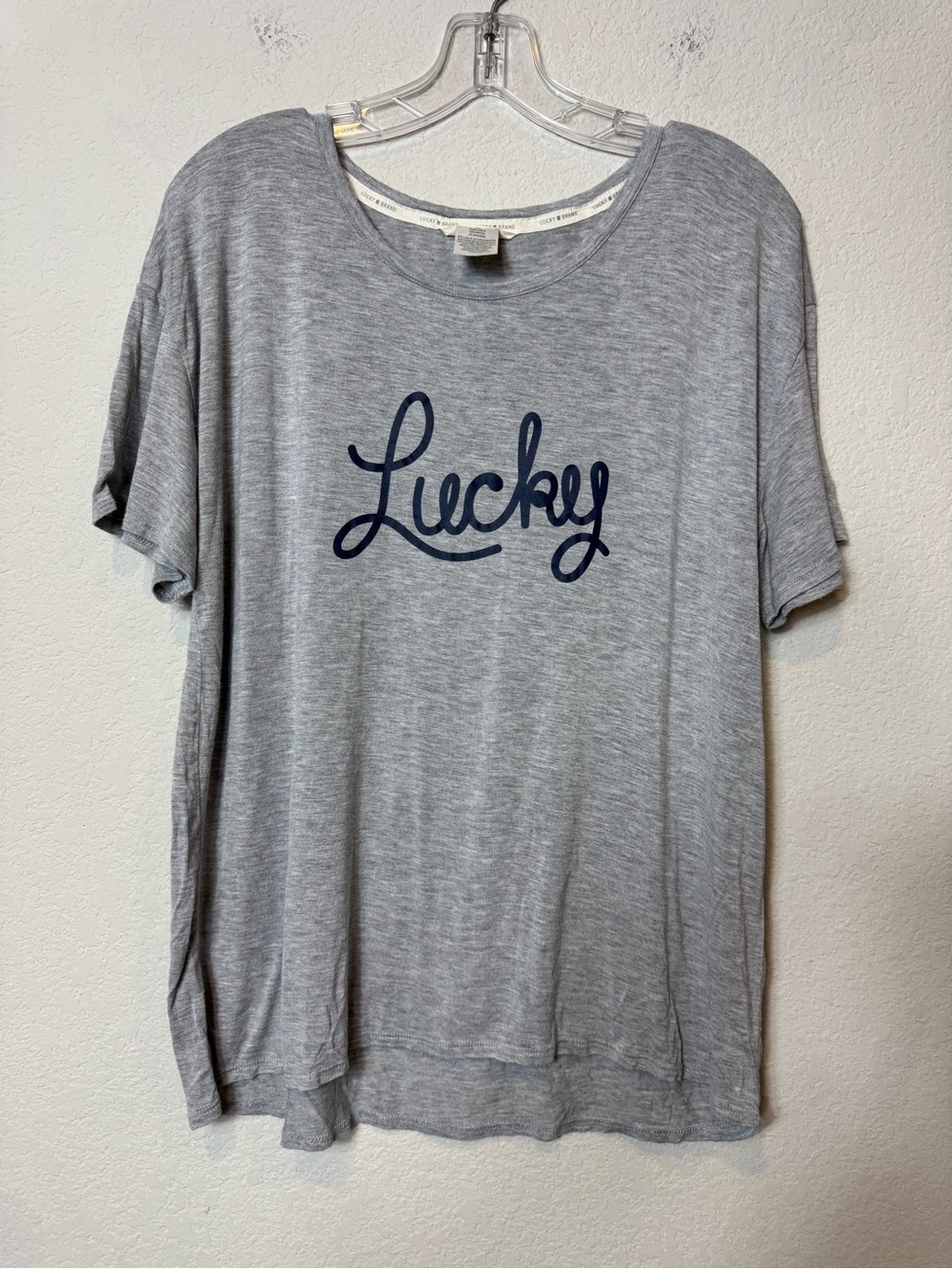 Lucky Brand Graphic Tee - Light Gray with Navy Script Short Sleeve Shirt size L
